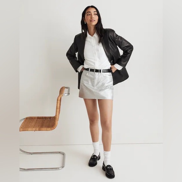 Madewell x Aimee Song denim mini skirt in coated silver size 29 NWT new - Picture 1 of 15